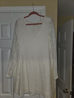 Idyllwind Cream Crochet Long Sleeve V-Neck Dress